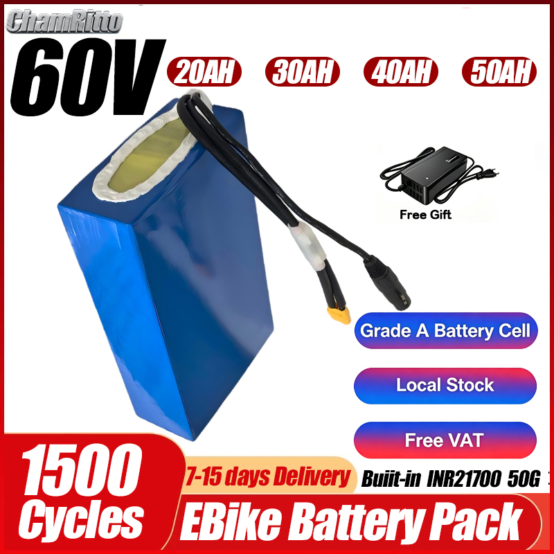 60V 50Ah Electric Scooter Battery - 60V 1500W電動自転車、20Ah、25Ah、30Ah、40Ah、50Ahバッテリー、60V電動バイク、電動スクーター、Bafang 2000W、3000W、21700リチウムバッテリー
