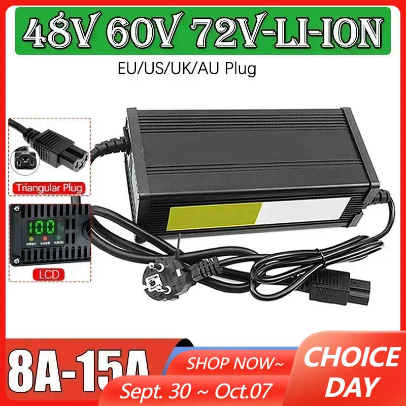 72V 15A Fast Charger - 48V 60V 72V 電気自動車リチウム電池充電器 54.6V 65.7V